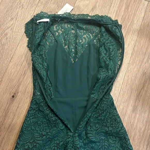 SANDROemerald green Raquel lace mock neck cap sleeve romper, size 1 or small